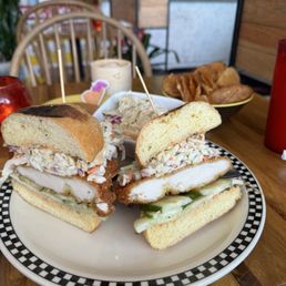 The Crunchy FryBirdSandwich w/Crunchy Cole Slae and Homemade Potato Chips.