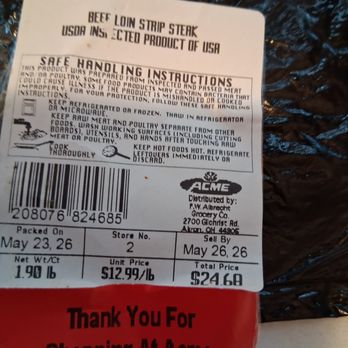 Acme Fresh Market - How much I spent for just under 2 lb of strip steaks - Grocery Near Me - Akron, Ohio Acme Fresh Market - How much I spent for just under 2 lb of strip steaks - Grocery Near Me - Akron, Ohio