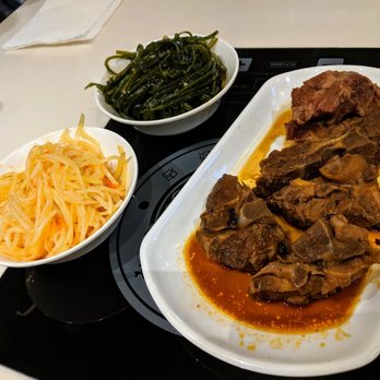 Happy Lamb Hot Pot - Potato salad, seaweed salad, and pork ribs - Hot Pot Near Me - Mississauga, Ontario