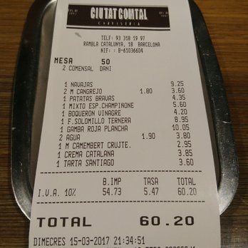 Ciutat Comtal - If I were to have this meal in New York I wonder how much the bill would come up to be? - Tapas Bars Near Me - Barcelona, B