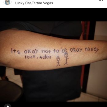 Lucky Cat Tattoo - My nephew's hand written inspirational quote to keep me going everyday. - Tattoo Near Me - Las Vegas, Nevada Lucky Cat Tattoo - My nephew's hand written inspirational quote to keep me going everyday. - Tattoo Near Me - Las Vegas, Nevada