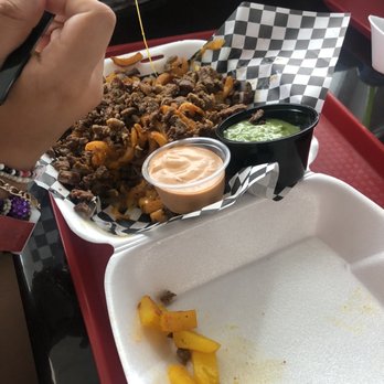 Mis Pinchis Tacos - Carne Asada Curly Fries (kiddo requested all toppings on the side) - Mexican Near Me - Yermo, California Mis Pinchis Tacos - Carne Asada Curly Fries (kiddo requested all toppings on the side) - Mexican Near Me - Yermo, California