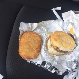 Steak/cheese biscuit with a fresh hash brown. Steak/cheese biscuit with a fresh hash brown.
