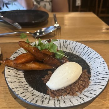 Rooster & Owl - BBQ Carrots with corn bread ice cream - New American Near Me - Washington, DC, District of Columbia