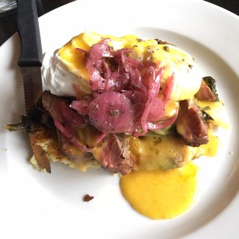Caves Corvallis - Flank Steak Benedict - bomb noms - only on the brunch menu - Beer Bar Near Me - Corvallis, Oregon Caves Corvallis - Flank Steak Benedict - bomb noms - only on the brunch menu - Beer Bar Near Me - Corvallis, Oregon