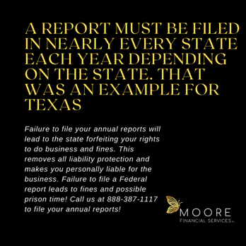 Moore Financial Services - Let us maintain your annual report filing requirement for you. A report must be filed with the state and Federal government. - Business Consulting Near Me - Fort Worth, Texas Moore Financial Services - Let us maintain your annual report filing requirement for you. A report must be filed with the state and Federal government. - Business Consulting Near Me - Fort Worth, Texas