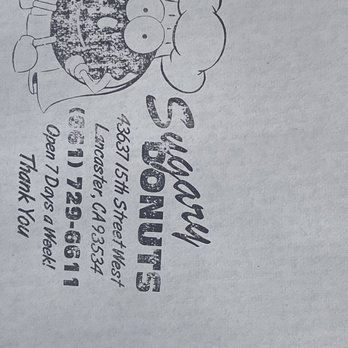 Sugary Donuts - Box label - Donuts Near Me - Lancaster, California