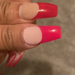 Color is completely different. One nail is also longer than the other and she said she would do a fill for me but reneged. Color is completely different. One nail is also longer than the other and she said she would do a fill for me but reneged.