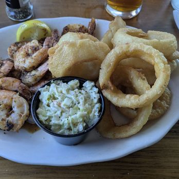Sandollar Restaurant & Marina - Blackened Shrimp with onion rings and coleslaw. - American Near Me - Jacksonville, Florida