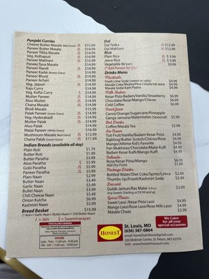 Menu photo 1 Honest Restaurant St. Peters, MO Menu photo 1 Honest Restaurant St. Peters, MO