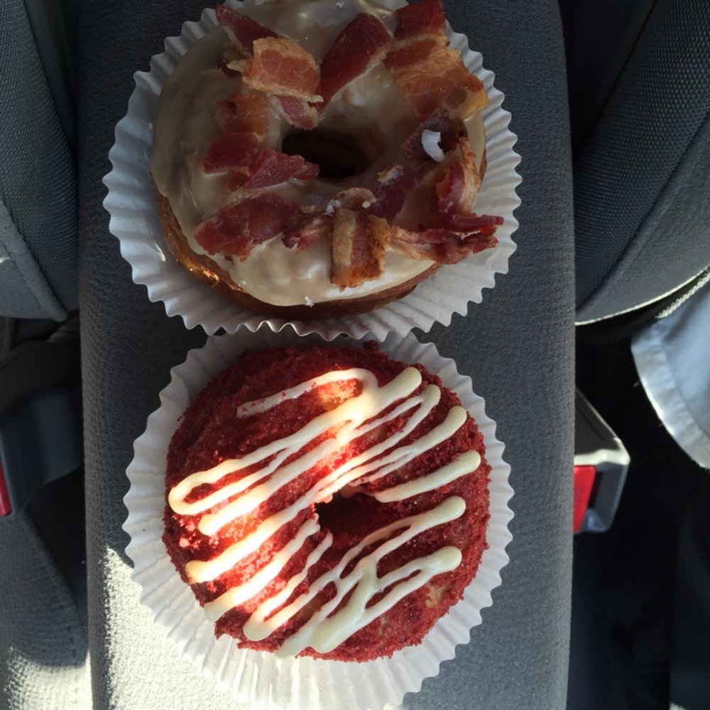 Bakers Donuts - Maple Bacon and Red Velvet - Donuts Near Me - Sacramento, California Bakers Donuts - Maple Bacon and Red Velvet - Donuts Near Me - Sacramento, California