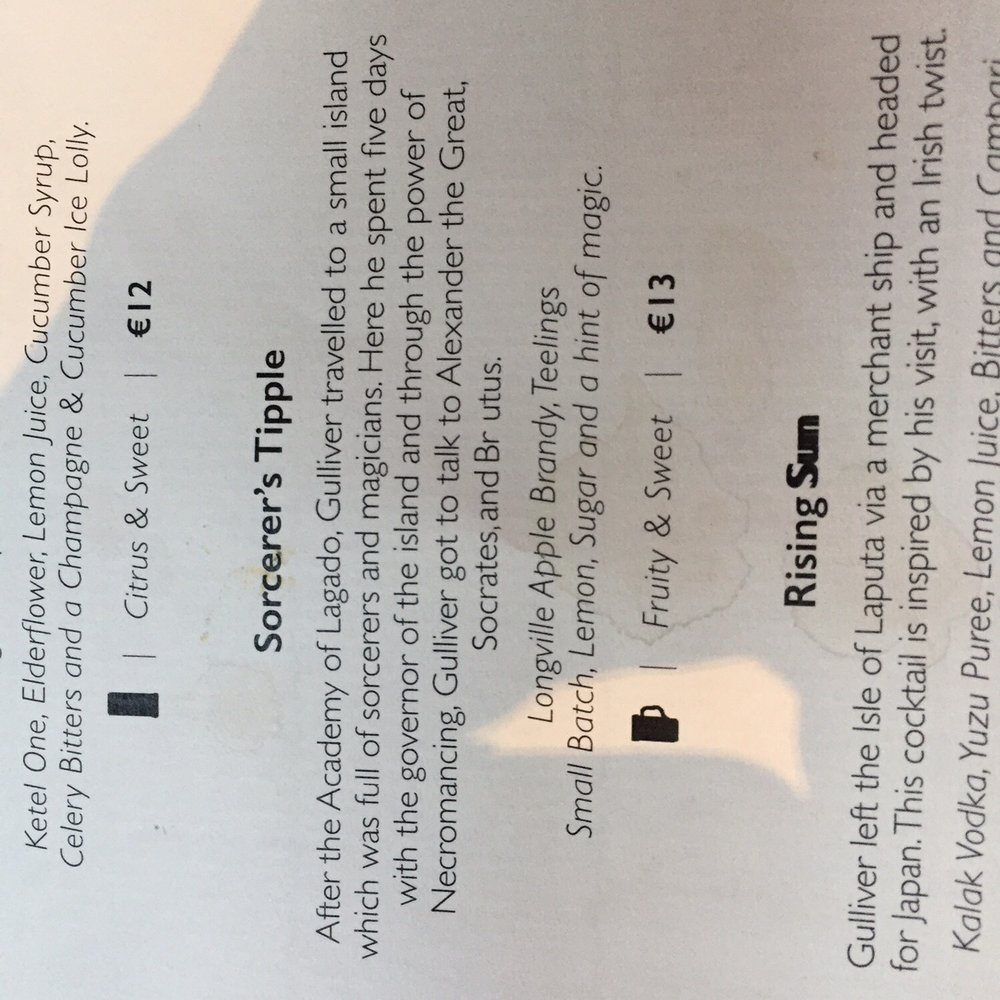 Lemuel's - Cocktail menu sample - Cocktail Bars Near Me - Dublin, D