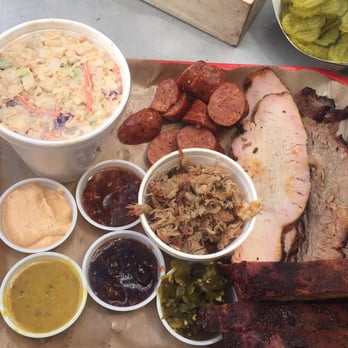Serious Texas BAR-B-Q - Sampler tray with all the sauces and a large slaw.. - Barbeque Near Me - Durango, Colorado Serious Texas BAR-B-Q - Sampler tray with all the sauces and a large slaw.. - Barbeque Near Me - Durango, Colorado