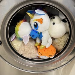 Another load of stuffed animals, successfully dried and ready for the gift baskets.