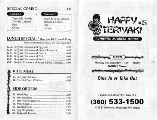 Menu photo 5 Happy Teriyaki Aberdeen, WA