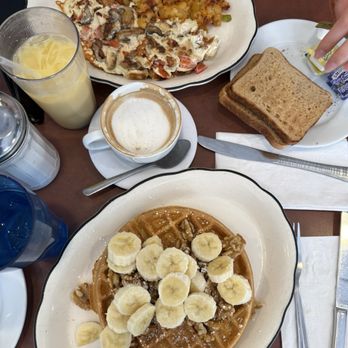 Wahi Diner - protein scramble, BANANA WALNUT WAFFLE, MORIR SONANDO, MOCHACCINO - American Near Me - New York, New York