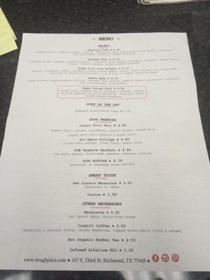 Menu photo 7 Trough Juice Bar Richmond, TX