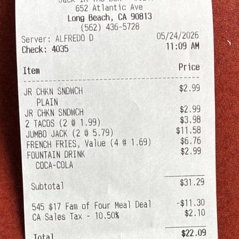 Jack in the Box - Discounted total - Fast Food Near Me - Long Beach, California Jack in the Box - Discounted total - Fast Food Near Me - Long Beach, California