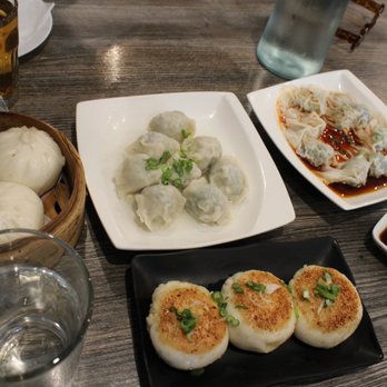 Dumpling House - D1. BBQ Pork Buns, B2. Pork and Cabbage Dumplings, D3. Pan-Fried Vegetable and Meat Buns, E4. Wonton with Chilli Sauce - Dim Sum Near Me - San Francisco, California Dumpling House - D1. BBQ Pork Buns, B2. Pork and Cabbage Dumplings, D3. Pan-Fried Vegetable and Meat Buns, E4. Wonton with Chilli Sauce - Dim Sum Near Me - San Francisco, California