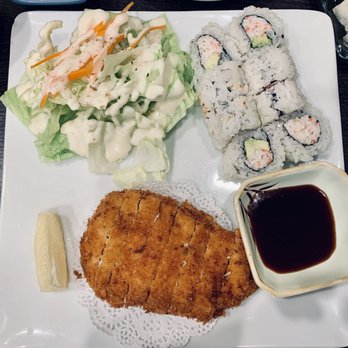 Ayame Sushi - Pick 2 Lunch Combo - Tonkatsu and California Roll (comes with rice, not shown) - Sushi Bars Near Me - Vacaville, California Ayame Sushi - Pick 2 Lunch Combo - Tonkatsu and California Roll (comes with rice, not shown) - Sushi Bars Near Me - Vacaville, California