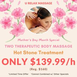 U Relax Massage - Two Therapeutic Body Massage ONLY $139.99/h