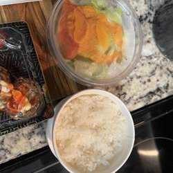 House salad with ginger dressing and side of rice