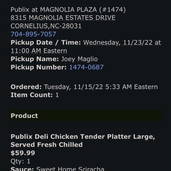 Publix - My order for todays pickup - Grocery Near Me - Cornelius, North Carolina
