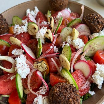 Abbalé - Watermelon and feta salad with falafel - Mediterranean Near Me - Miami Beach, Florida Abbalé - Watermelon and feta salad with falafel - Mediterranean Near Me - Miami Beach, Florida