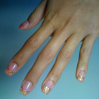 Blue Sky Nails - pinkish-gold two tone crystals w/ rhinestones - Nail Salons Near Me - Saratoga, California Blue Sky Nails - pinkish-gold two tone crystals w/ rhinestones - Nail Salons Near Me - Saratoga, California