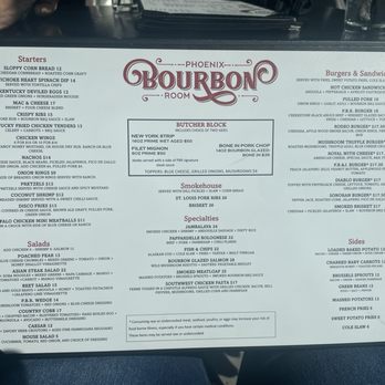Phoenix Bourbon Room - Menu - Cocktail Bars Near Me - Phoenix, Arizona