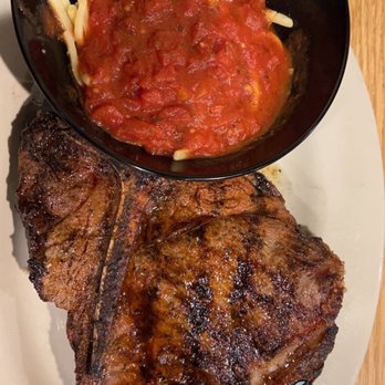 Mickey's Top Sirloin - T - bone  with side of Spaghetti - Steakhouses Near Me - Denver, Colorado
