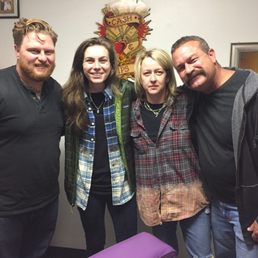 After Tim pierced Kris's nose (laat night); left to right, Tim, Pip, Kris, and Rick!