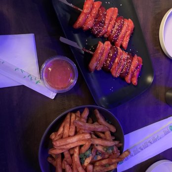 Tipsy Chicken - Tiger fries with tiger sauce. Rice cake and sausage skewers. - Chicken Wings Near Me - Mesa, Arizona Tipsy Chicken - Tiger fries with tiger sauce. Rice cake and sausage skewers. - Chicken Wings Near Me - Mesa, Arizona