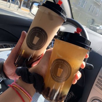 Brew Cha - Cold Panda Milk Tea and Cold Fresh Tangerine Fruit Tea - Bubble Tea Near Me - San Francisco, California