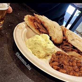 Kmoneys BBQ - Tri-Tip sandwich, baked beans & potato salad - Caterers Near Me Kmoneys BBQ - Tri-Tip sandwich, baked beans & potato salad - Caterers Near Me