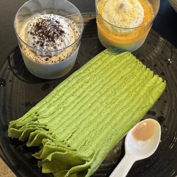 Chubby Cattle - Layered matcha. Coffee was bitter. Mango was delish - Barbeque Near Me - Cerritos, California