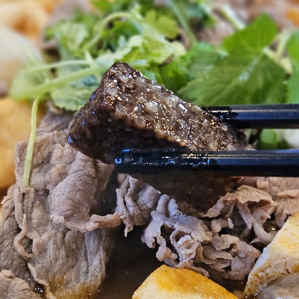 Tasty Pot - Steamed pork blood in sticky rice - comes in the Taiwanese Supreme Spicy Hot Soup - Bubble Tea Near Me - Rancho Cucamonga, California