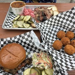 Smoked Chicken Sandwich Beef Ribs (Per Pound) pickles Mac and cheese balls beans Smoked Chicken Sandwich Beef Ribs (Per Pound) pickles Mac and cheese balls beans