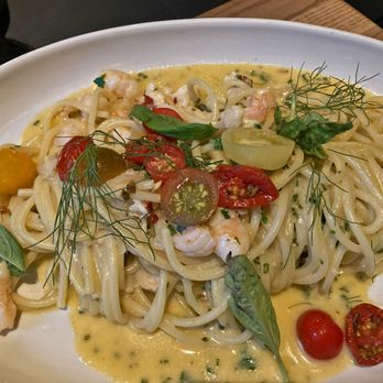 JOEY King St - Lobster Spaghetti (spaghetti with Atlantic lobster, prawns, cherry tomatoes, Italian parsley, white wine, shallots, and lobster-lemon butter - Wine Bars Near Me - Toronto, Ontario