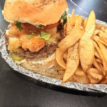 Top Notch Seafood & More - Top notch cheeseburger with fried shrimp - Salad Near Me - Gonzales, Louisiana Top Notch Seafood & More - Top notch cheeseburger with fried shrimp - Salad Near Me - Gonzales, Louisiana