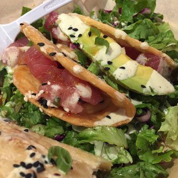 FISH DISTRICT - Crispy poke shells. You get three but I had already dove in... - Seafood Near Me - San Diego, California