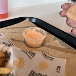 Habit Burger & Grill - Brand new spicy ranch only half full. Had to pay for the side of ranch.