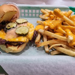 Smashed Burbank - Double smashed burger and cheese fries.