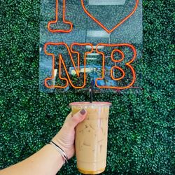 Cafe Arpeggio - Iced latte and indoor decor