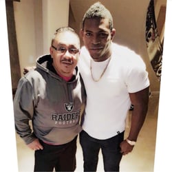 Our Lead Therapist Miguel with LA Dodger Baseball player Yasiel Puig after a sports massage session!