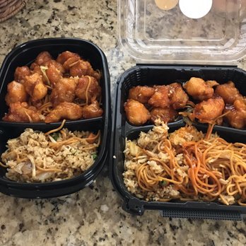 Pots n' Woks - Vegan orange chicken, chow mein, and rice ($10). Made it into two meals. - Chinese Near Me - Whittier, California