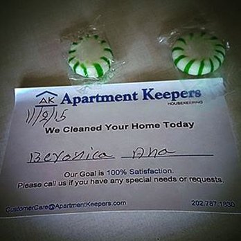 Apartment Keepers - Lovely note and candy - Home Cleaning Near Me