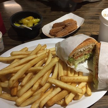 Douglas Burgers #5 - Veggie burger, fries, a small cup of ranch, peppers, churros, champurrado - Fast Food Near Me - Norwalk, California Douglas Burgers #5 - Veggie burger, fries, a small cup of ranch, peppers, churros, champurrado - Fast Food Near Me - Norwalk, California