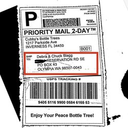 The shipping label with the wrong address.