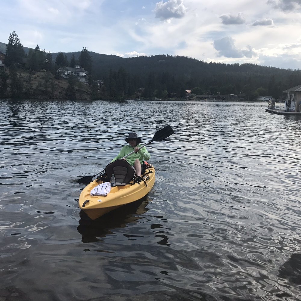 Fun Unlimited - John on kayak in Spokane River - Boating Near Me - Post Falls, Idaho Fun Unlimited - John on kayak in Spokane River - Boating Near Me - Post Falls, Idaho